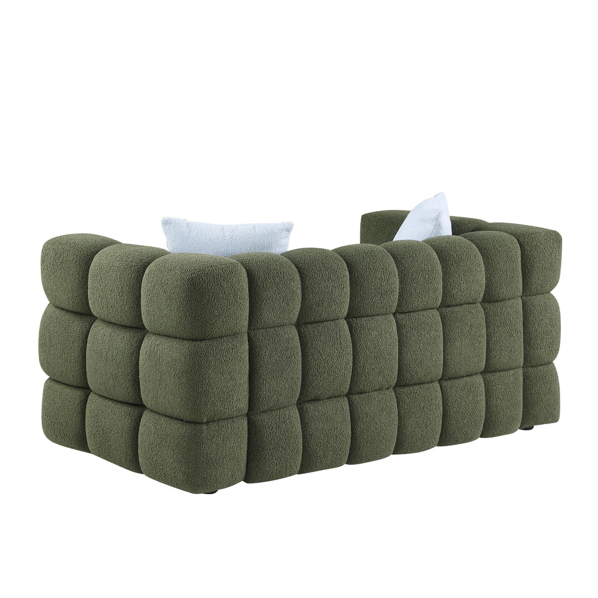 Olive Marshmallow Bouclé Sofa | Sculptural 84-Inch 3-Seater