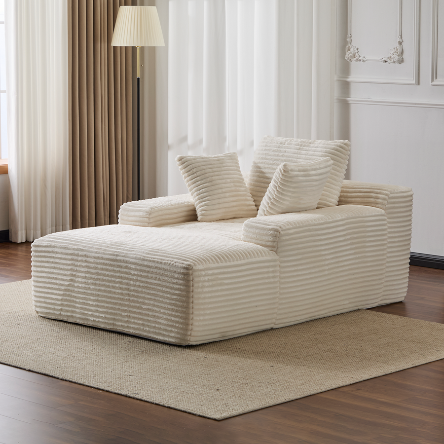 Oversized Chaise Lounge Chair Cozy Cloud Couch, Modern Plush Corduroy Upholstered Sleeper Sofa Daybed with 3 Throw Pillows and Wide Armrest for Living