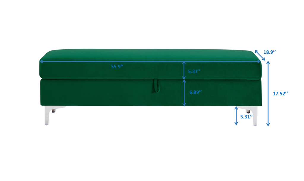 Forest Green Upholstered Storage Bench | Two-Seater