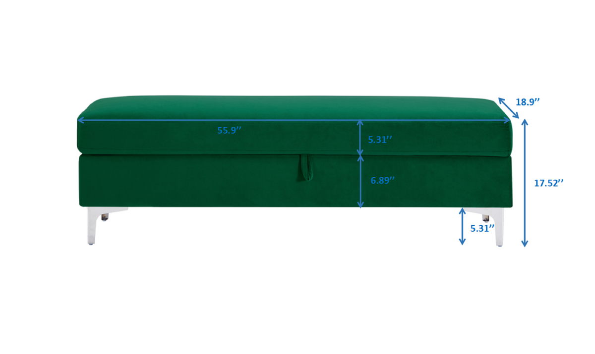 Forest Green Upholstered Storage Bench | Two-Seater