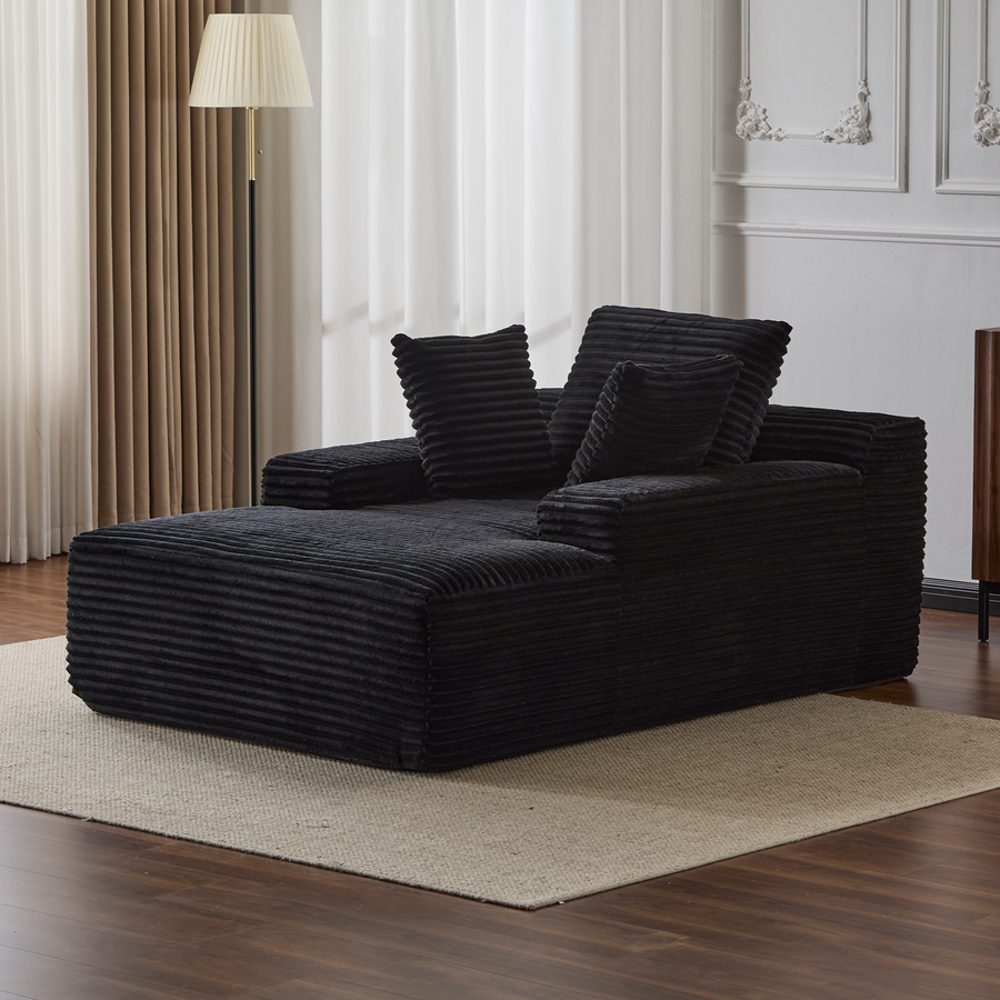 Oversized Chaise Lounge Chair Cozy Cloud Couch, Modern Plush Corduroy Upholstered Sleeper Sofa Daybed with 3 Throw Pillows and Wide Armrest for Living