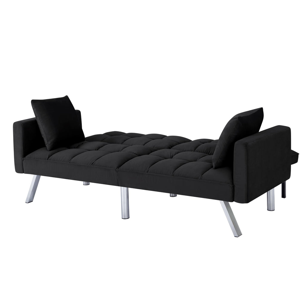 Black Velvet 74-Inch Convertible Futon Sofa Bed