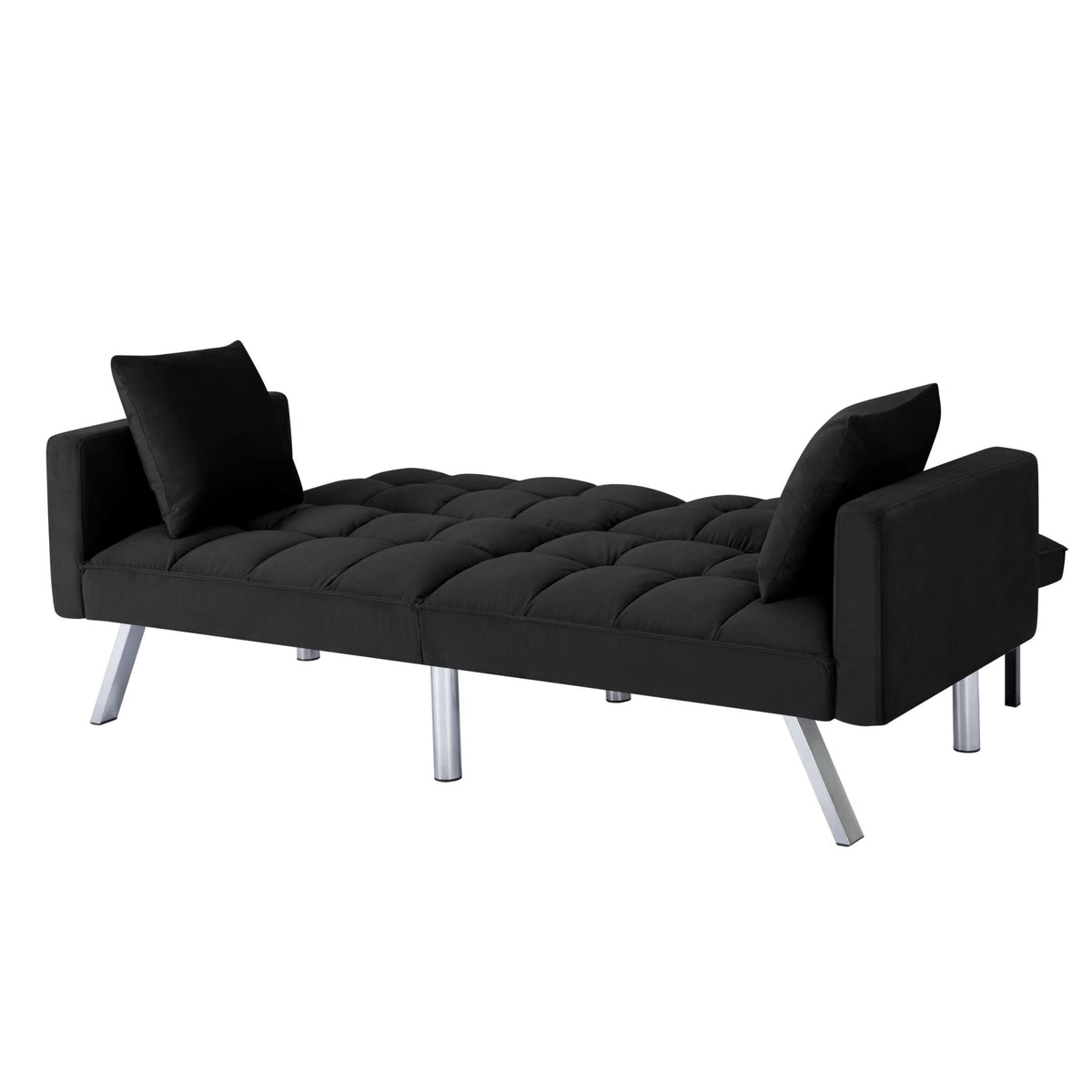 Black Velvet 74-Inch Convertible Futon Sofa Bed