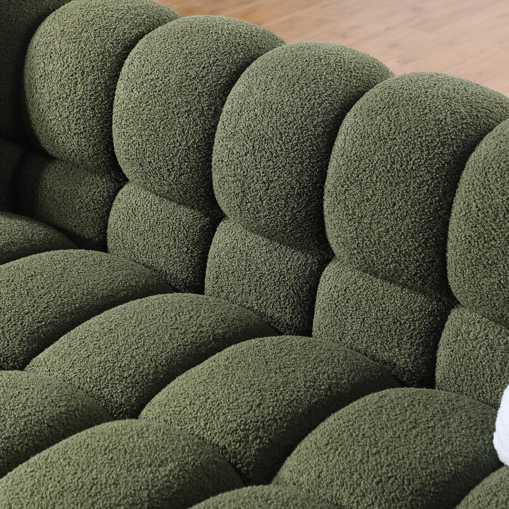 Olive Marshmallow Bouclé Sofa | Sculptural 84-Inch 3-Seater