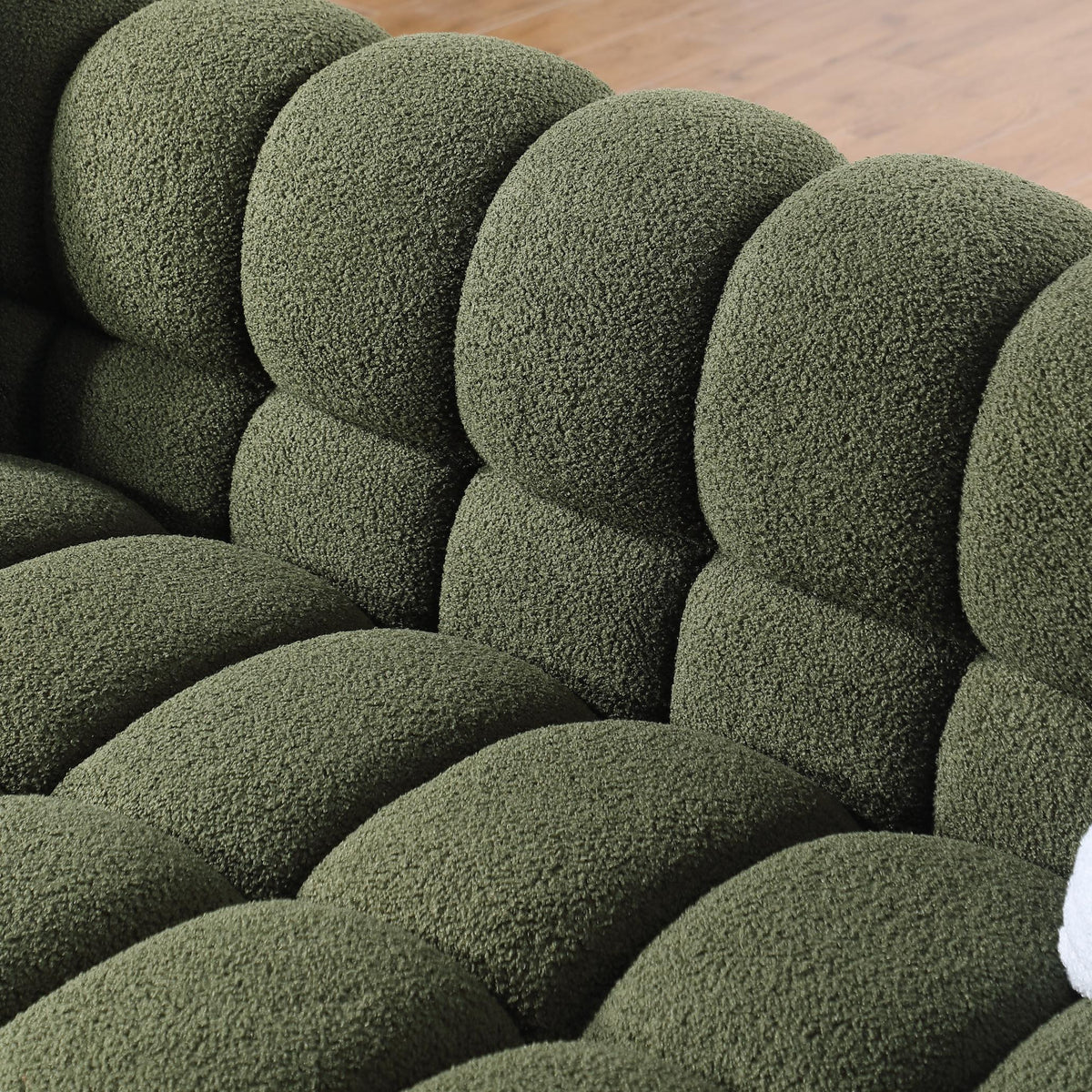 Olive Marshmallow Bouclé Sofa | Sculptural 84-Inch 3-Seater