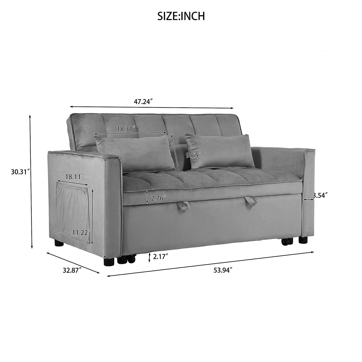 Dark Gray 3-in-1 Pull-Out Sleeper Loveseat