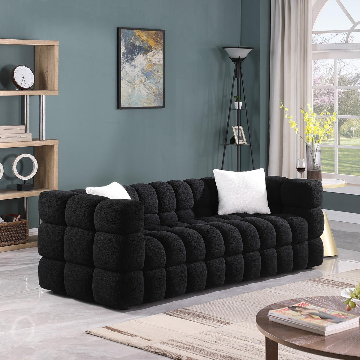 Black Marshmallow Bouclé Sofa | Sculptural 84-Inch 3-Seater