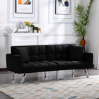 Black Velvet 74-Inch Convertible Futon Sofa Bed