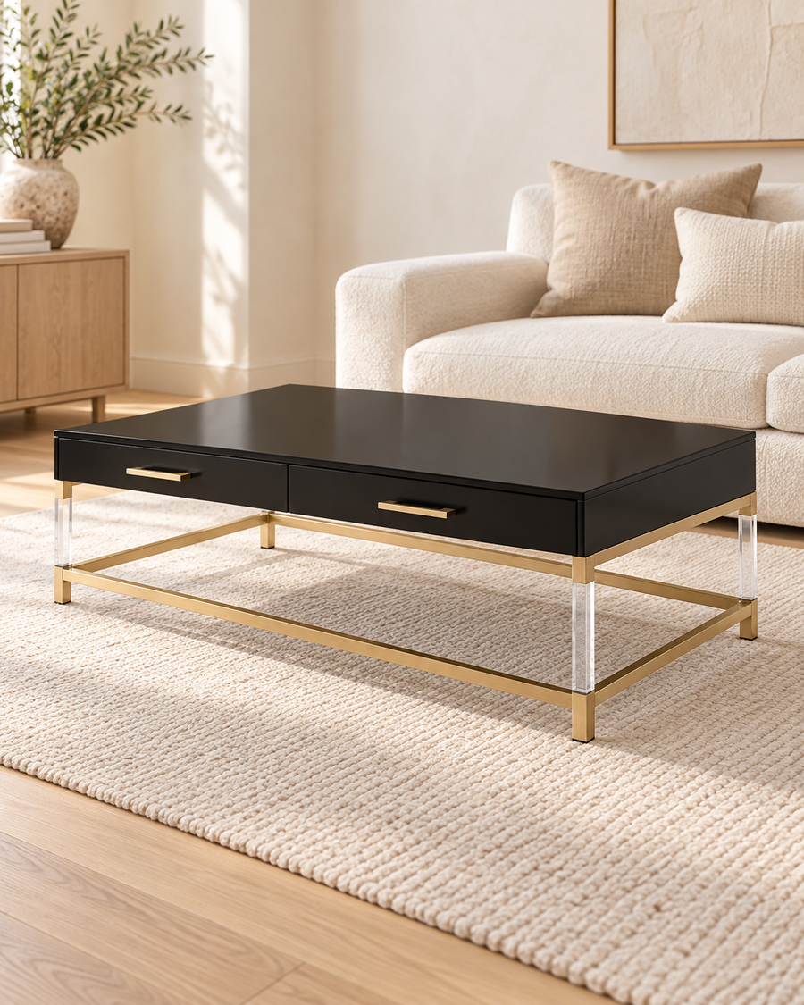 Adiel Coffee Table with Storage — Black & Gold