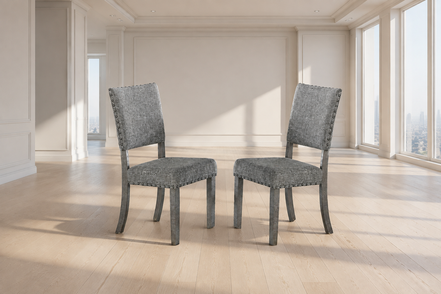 Set of 2 Upholstered Fabric Dining Chairs, Grey