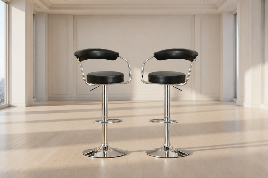 Set of 2 Black Faux Leather Bar Stools