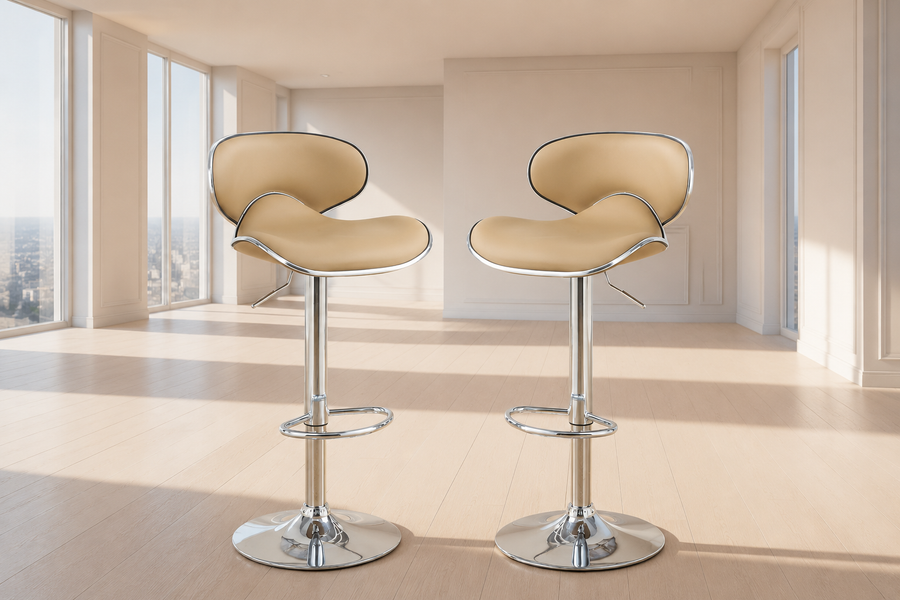 Adjustable Brown Faux Leather Bar Stools, Set of 2