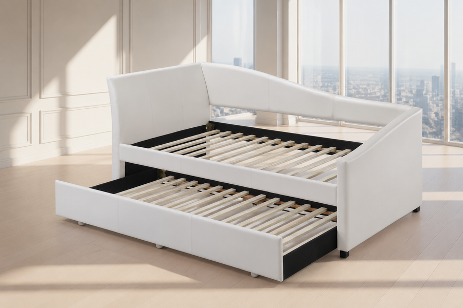 Jedda Daybed & Trundle (Twin Size), White PU (1Set/3Ctn) 39400
