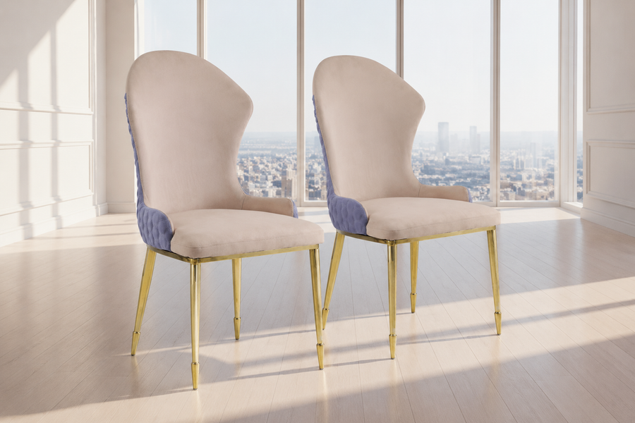 Caolan Side Chair (Set-2), Tan, Lavender Fabric & Gold  72469