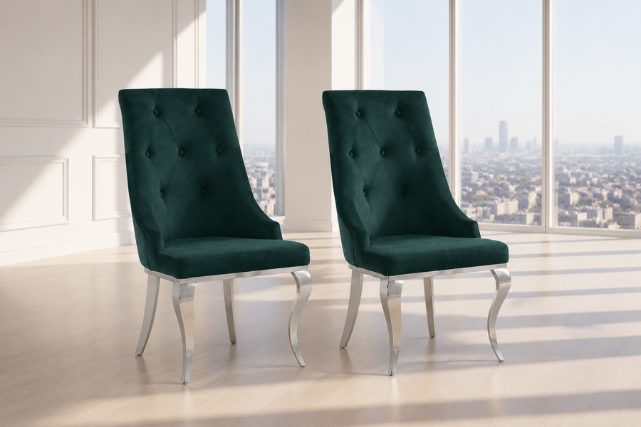 Dekel Side Chair (Set-2), Green Fabric & Stainless Steel 70142