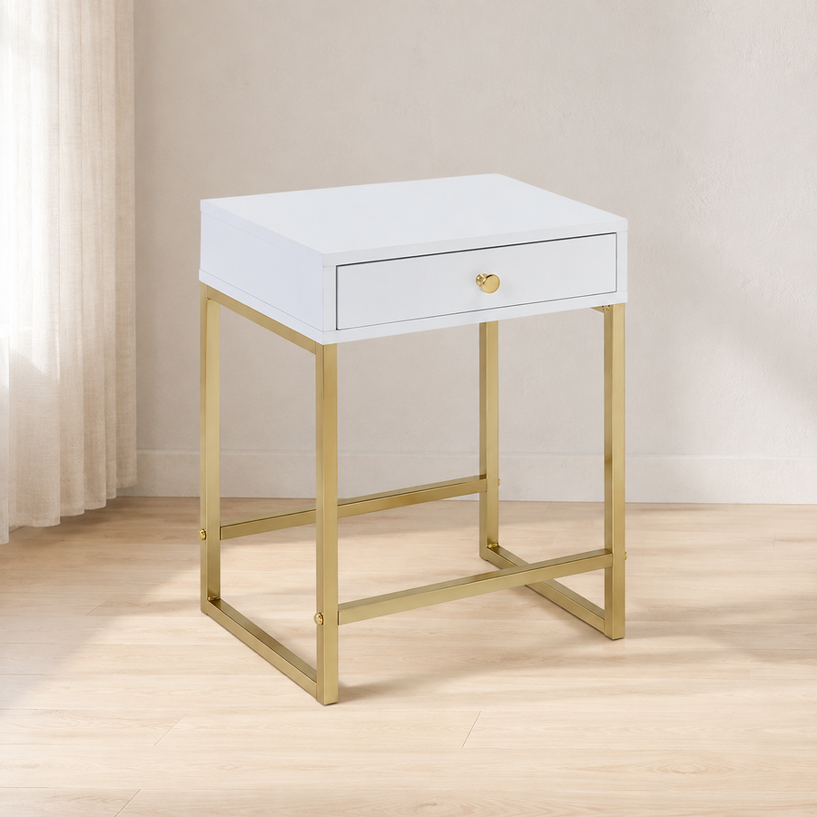 Coleen Side Table in White & Brass 82298