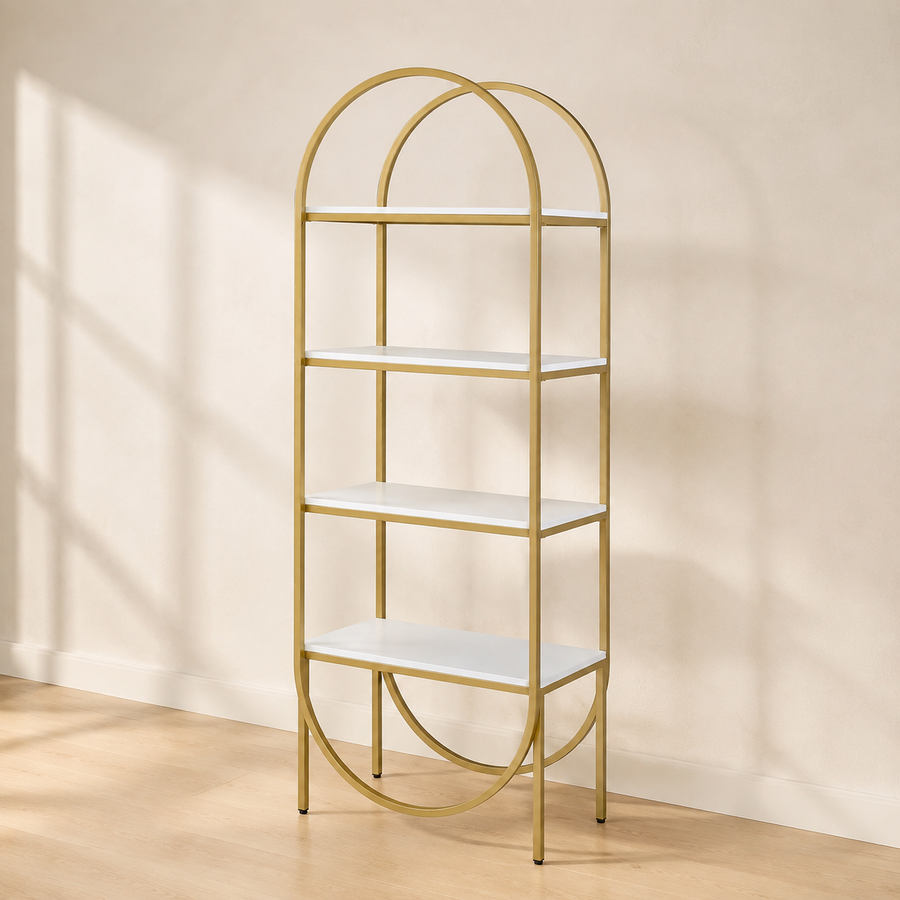 Lightmane Bookshelf, White High Gloss & Gold 92662