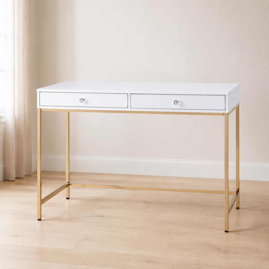 Ottey Desk in White High Gloss  Gold 92540