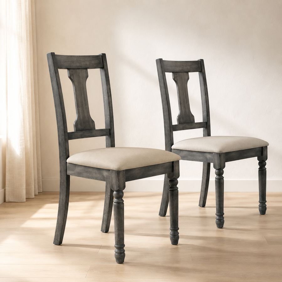 Wallace Side Chair (Set-2) in Tan Linen & Weathered Gray 71437