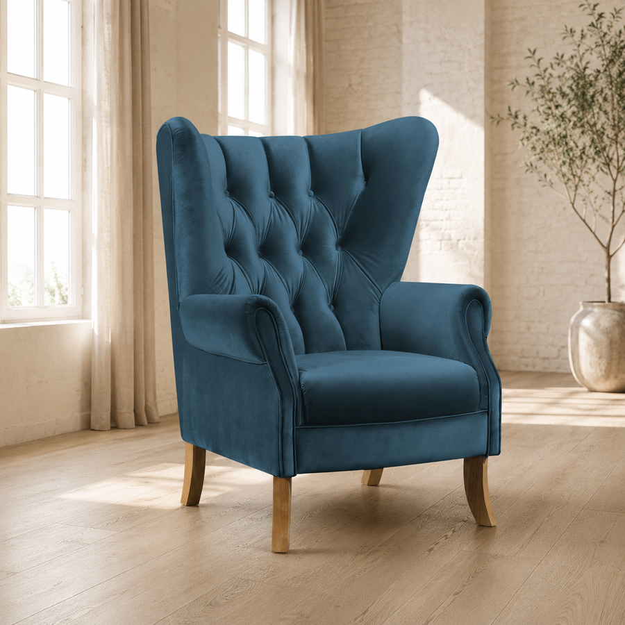 Adonis Wingback Accent Chair — Azure Blue Velvet