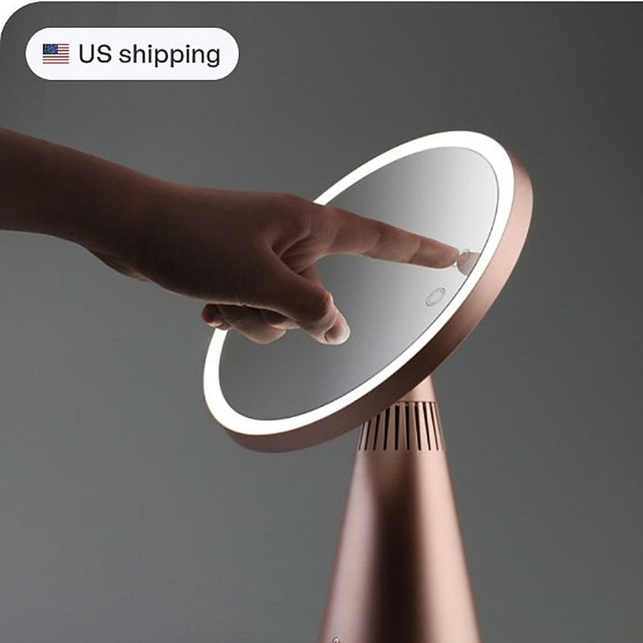 Sculptural Rose Gold LED Vanity Mirror | Touch-Light Tabletop