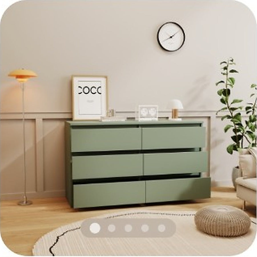 Sage Green Wide Six-Drawer Dresser | Scandinavian Bedroom Storage