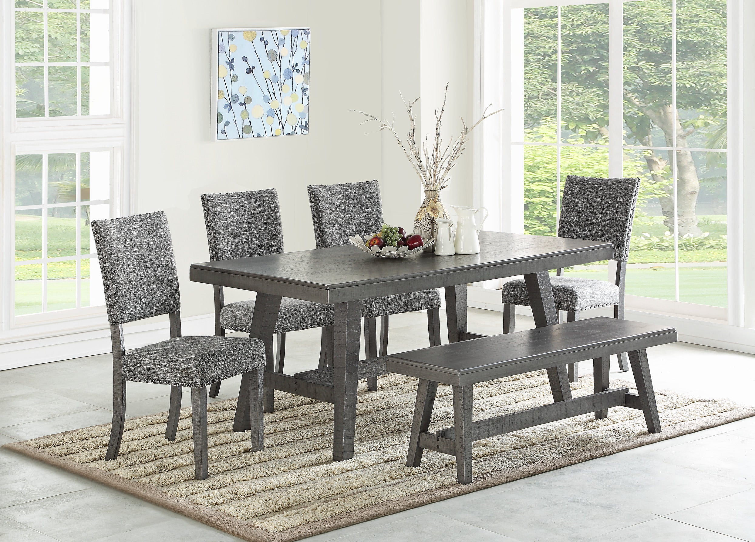 Set of 2 Upholstered Fabric Dining Chairs, Grey