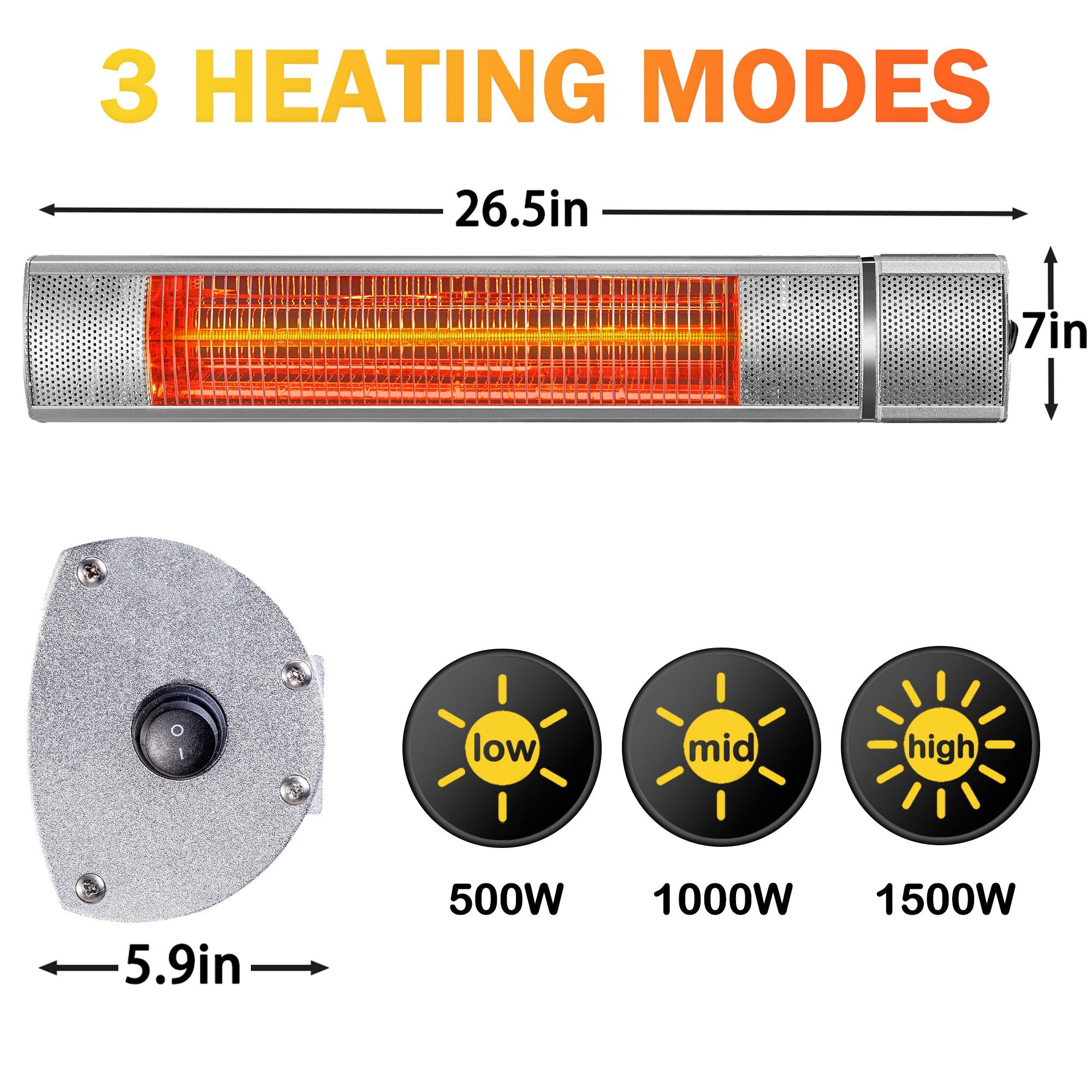 Wall-Mounted Patio Heater Electric Infrared Heater Indoor/Outdoor Heater Electric for Garage Backyar