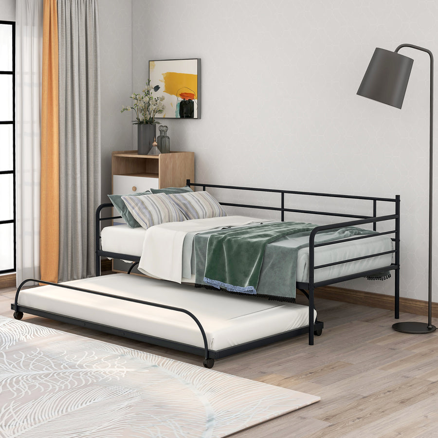 Metal daybed with Trundle Twin-Size With Stored Secondary Sleepover Bed