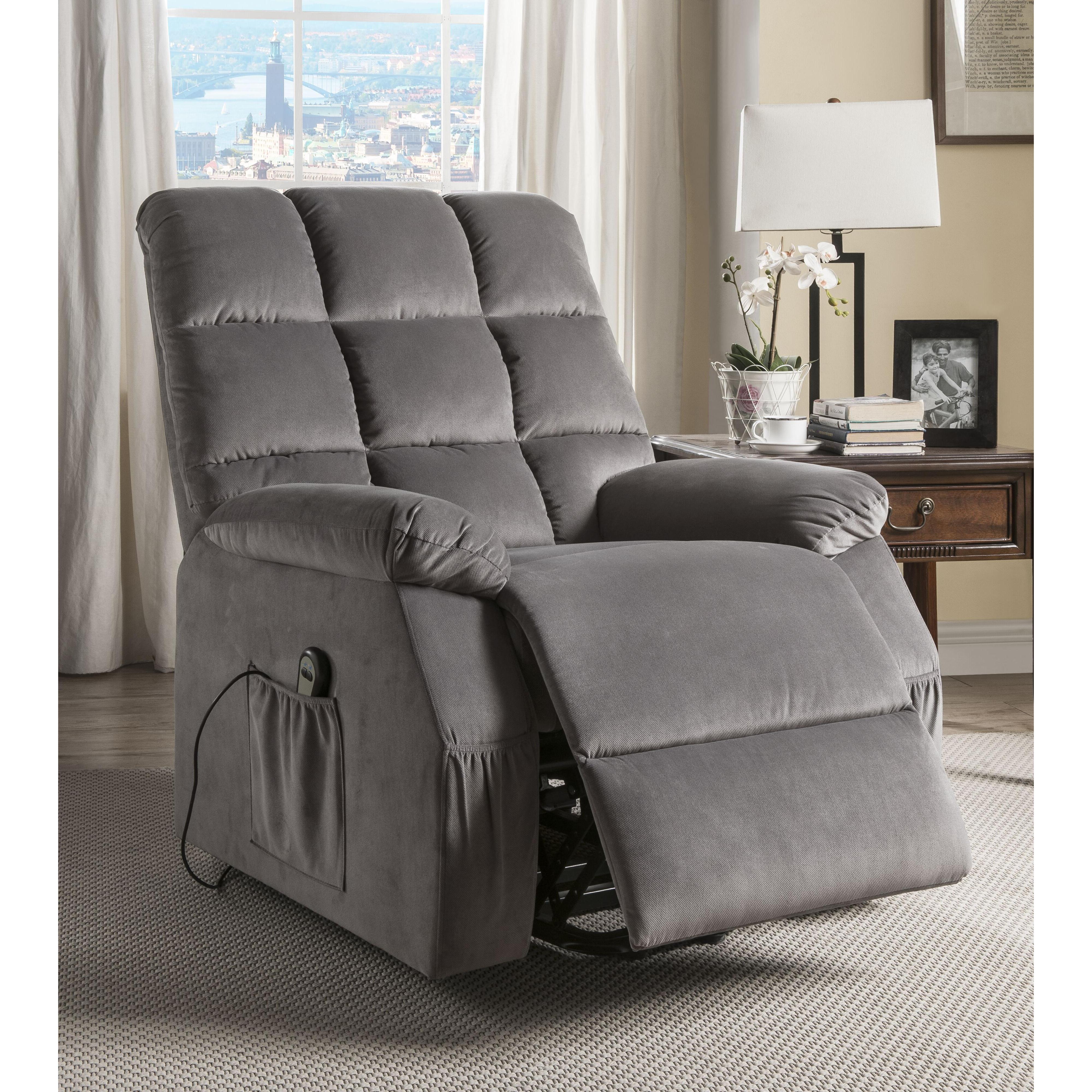 Ipompea Recliner w/Power Lift & Massage in Gray Velvet 59263