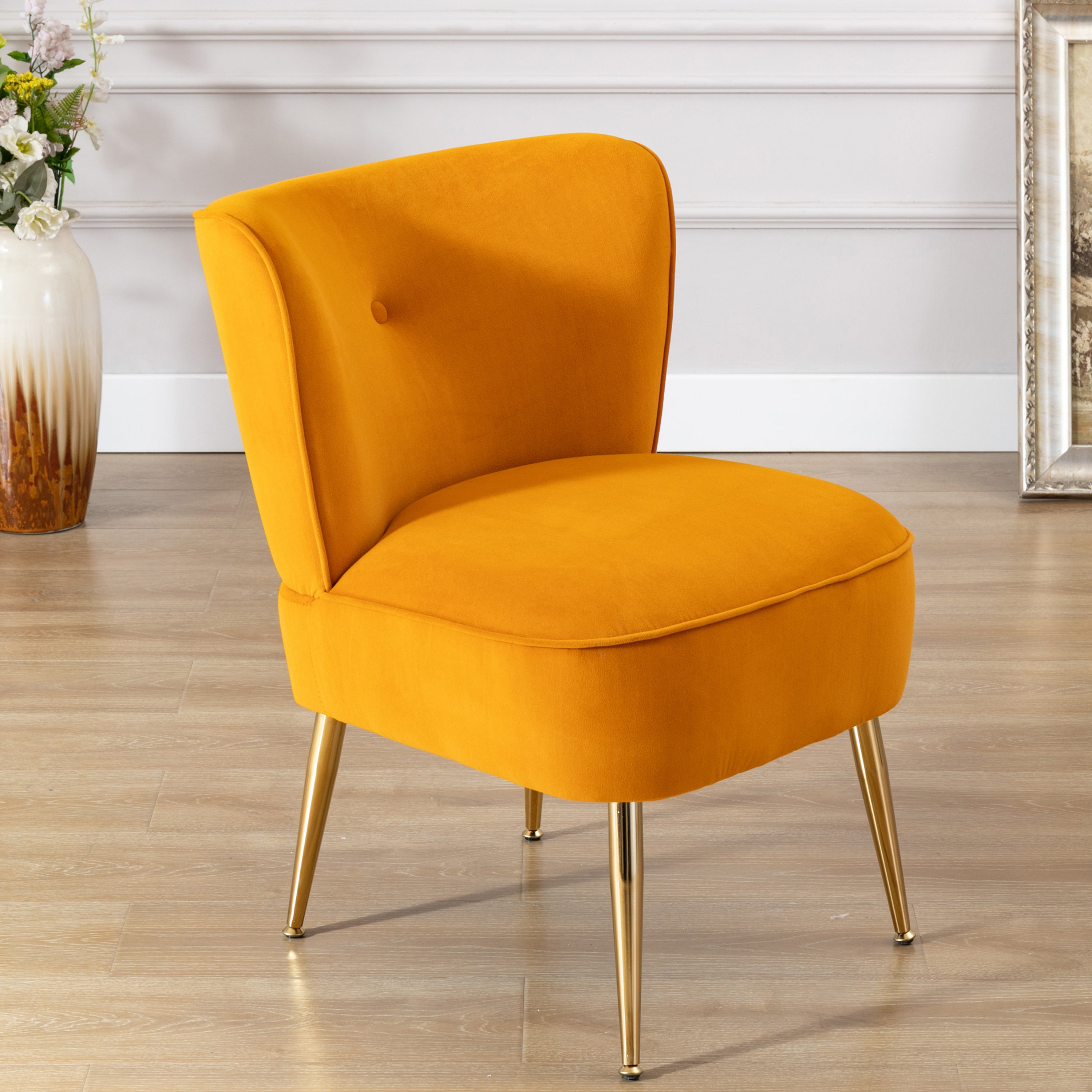 Accent Living Room Side Wingback Chair Ginger Velvet Fabric Upholstered Seat Chairs Occasional Bedroom  Leisure Chairs