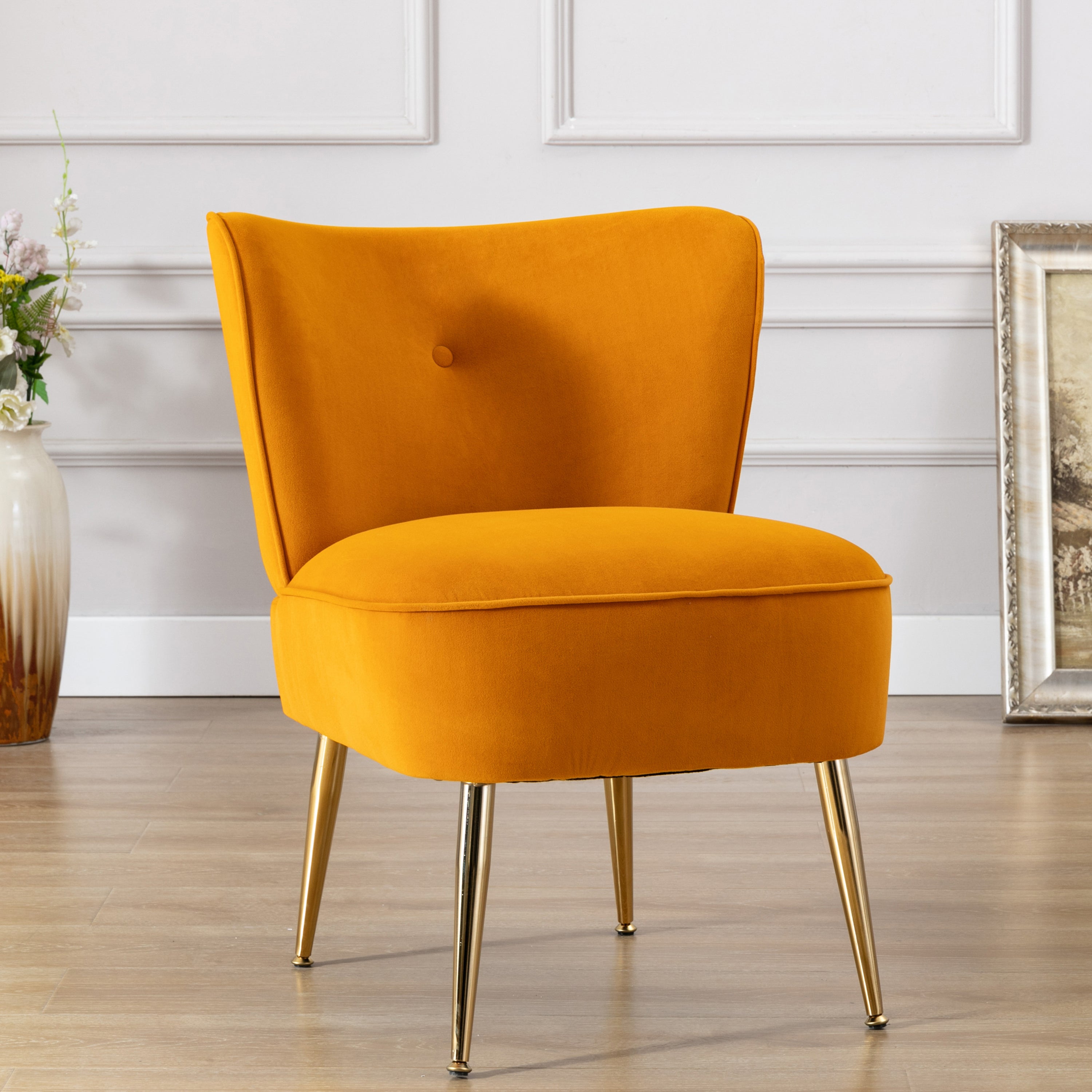 Accent Living Room Side Wingback Chair Ginger Velvet Fabric Upholstered Seat Chairs Occasional Bedroom  Leisure Chairs