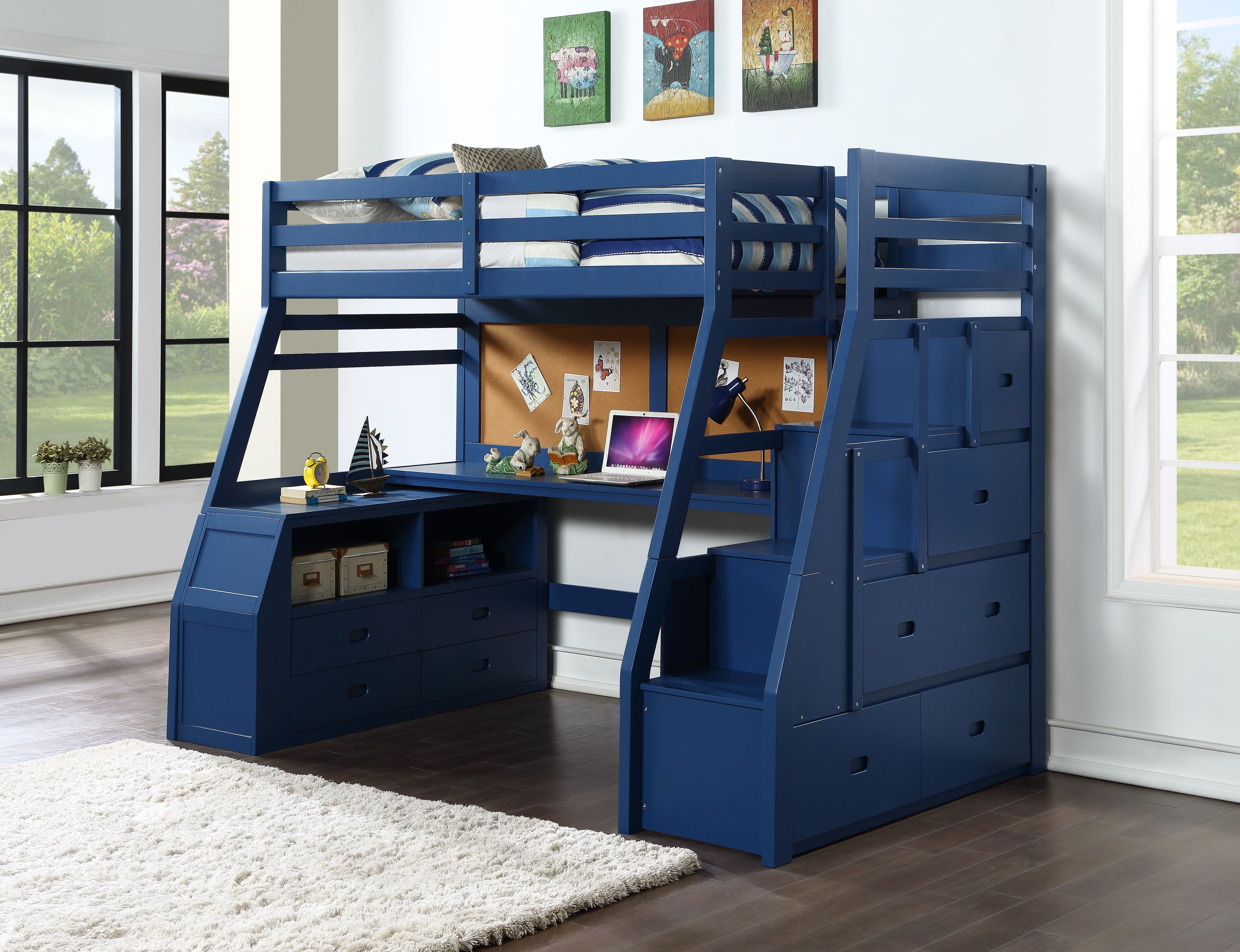 Jason II Storage Twin Loft Bed (1Set/4Ctn), Navy Blue 37455
