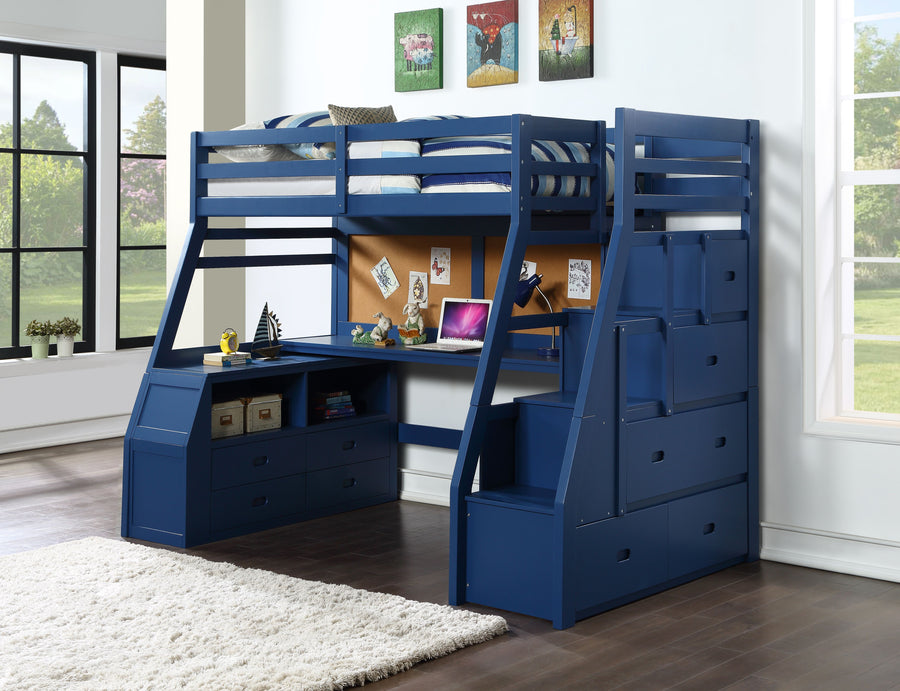 Jason II Storage Twin Loft Bed (1Set/4Ctn), Navy Blue 37455