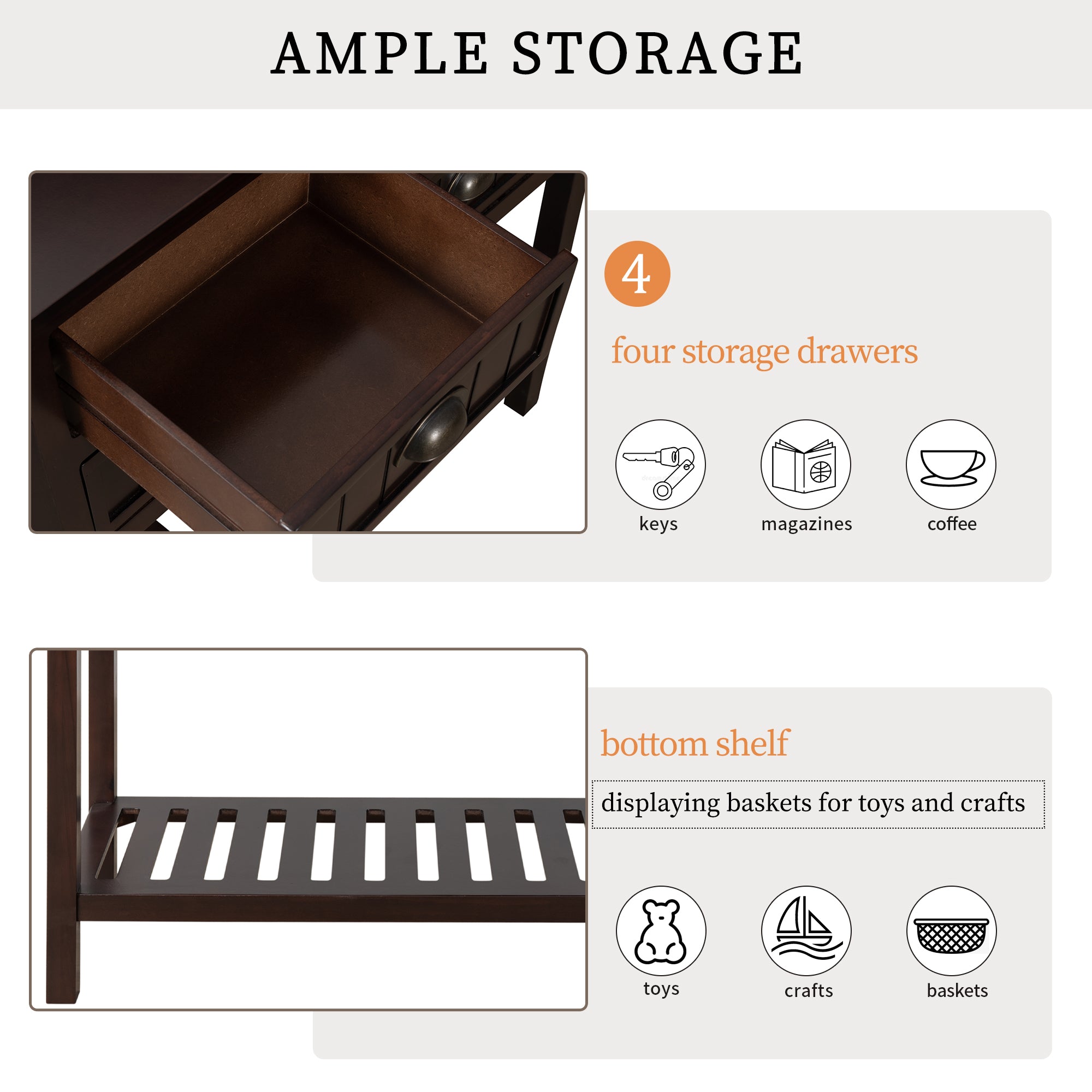Cambridge Series Buffet Sideboard Console Table with Bottom Shelf (Espresso)