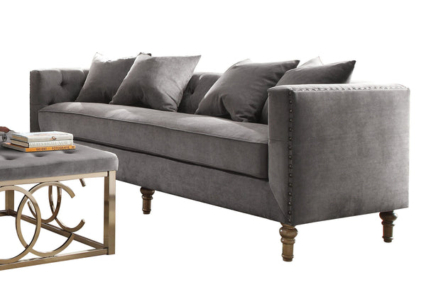 Sidonia Sofa w/4 Pillows in Gray Velvet 53580