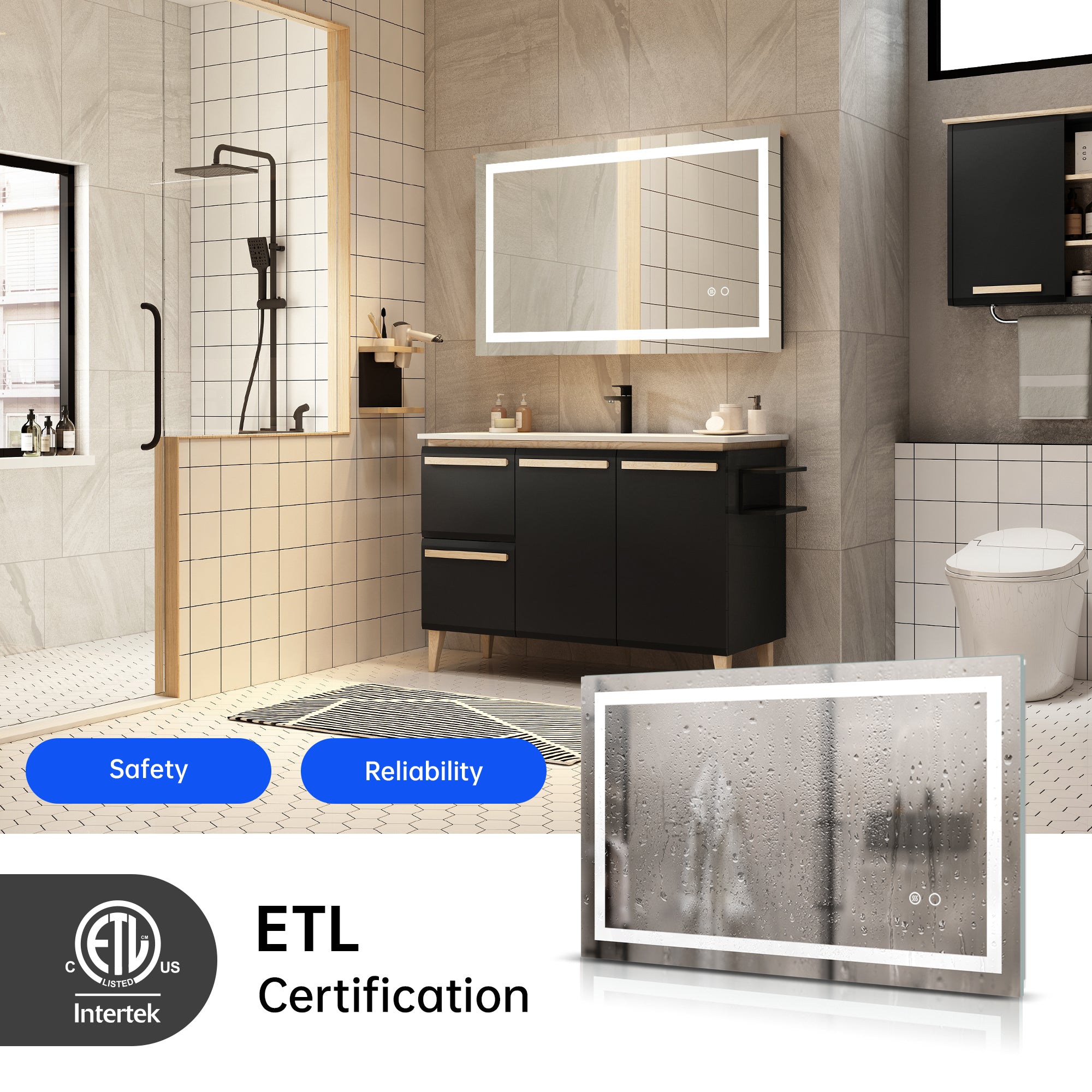 LED Lighted Bathroom Wall Mounted Mirror with High Lumen+Anti-Fog Separately Control+Dimmer Function 40 *24