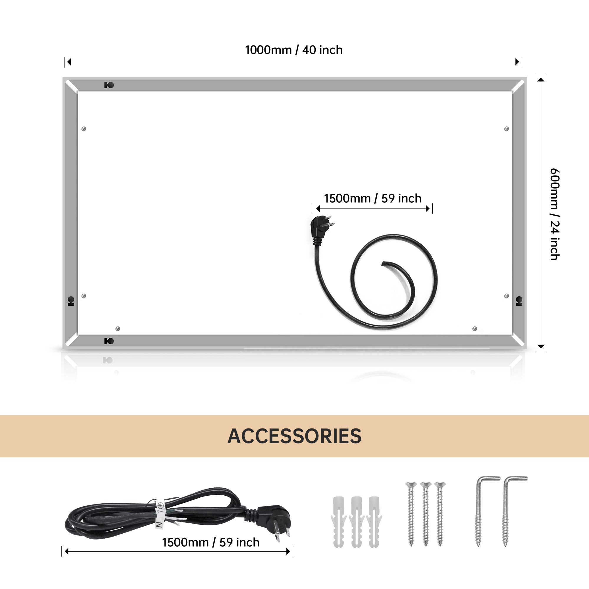 LED Lighted Bathroom Wall Mounted Mirror with High Lumen+Anti-Fog Separately Control+Dimmer Function 40 *24
